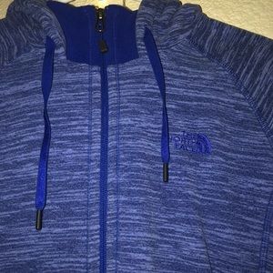 North face fleece heather blue zip up jacket!